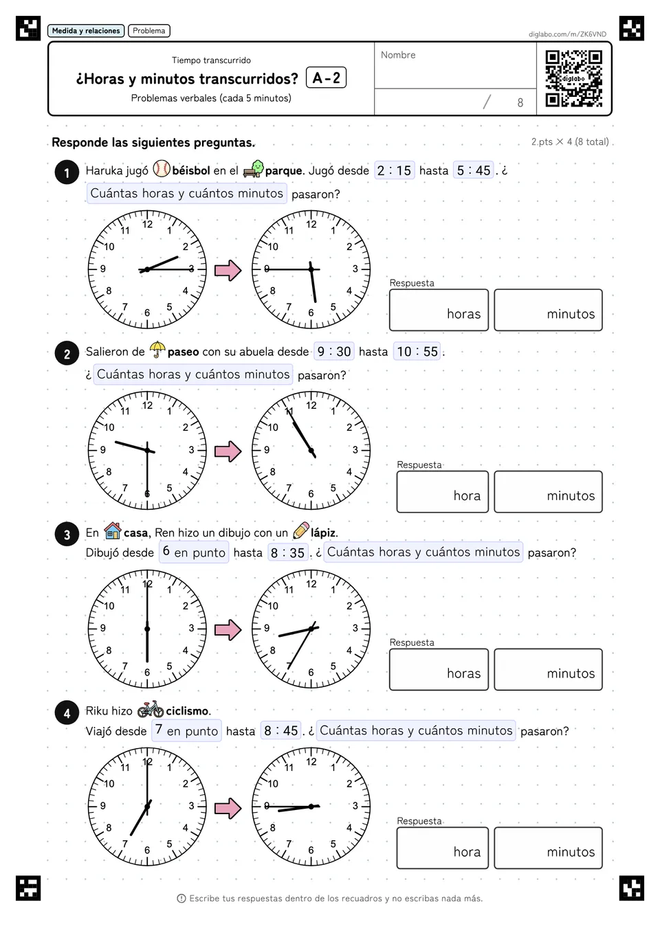¿Horas y minutos transcurridos? A-2
