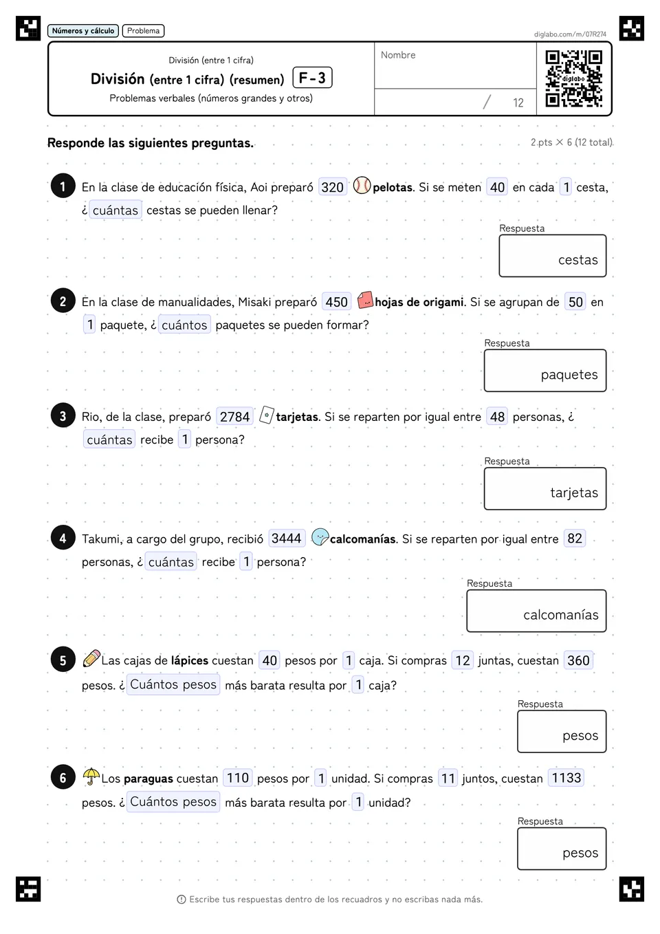 División (entre 1 cifra) (resumen) F-3