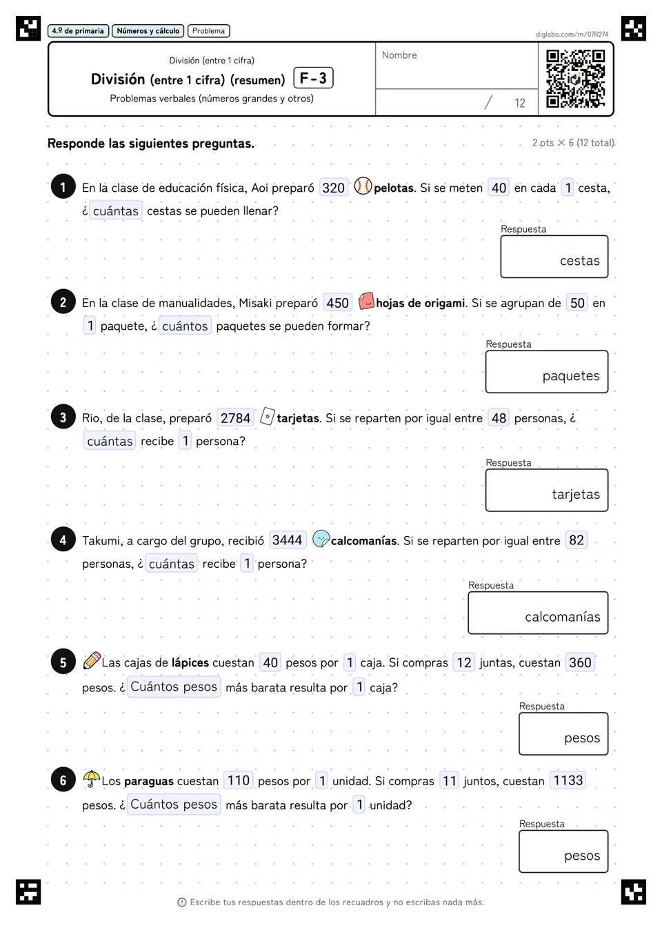 4.º de primaria División (entre 1 cifra) División (entre 1 cifra) (resumen)