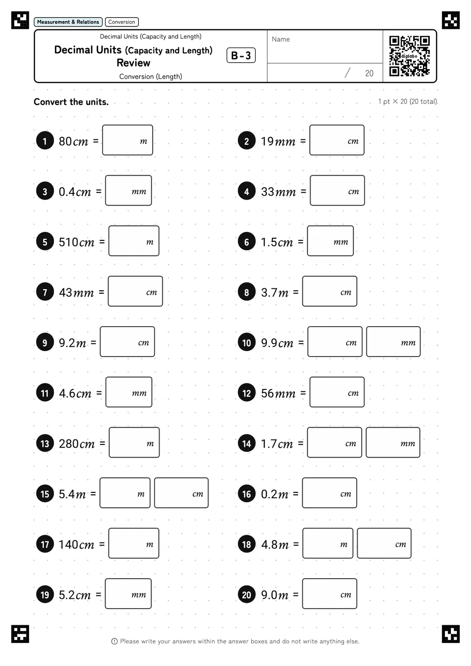Decimal Units (Capacity and Length) Review B-3