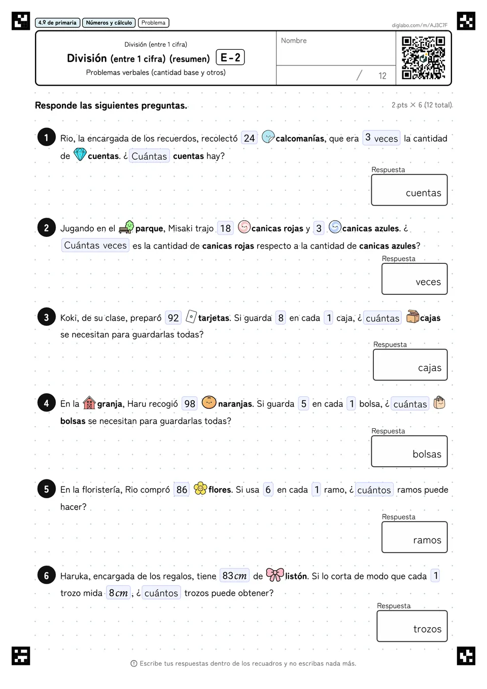 4.º de primaria División (entre 1 cifra) División (entre 1 cifra) (resumen)