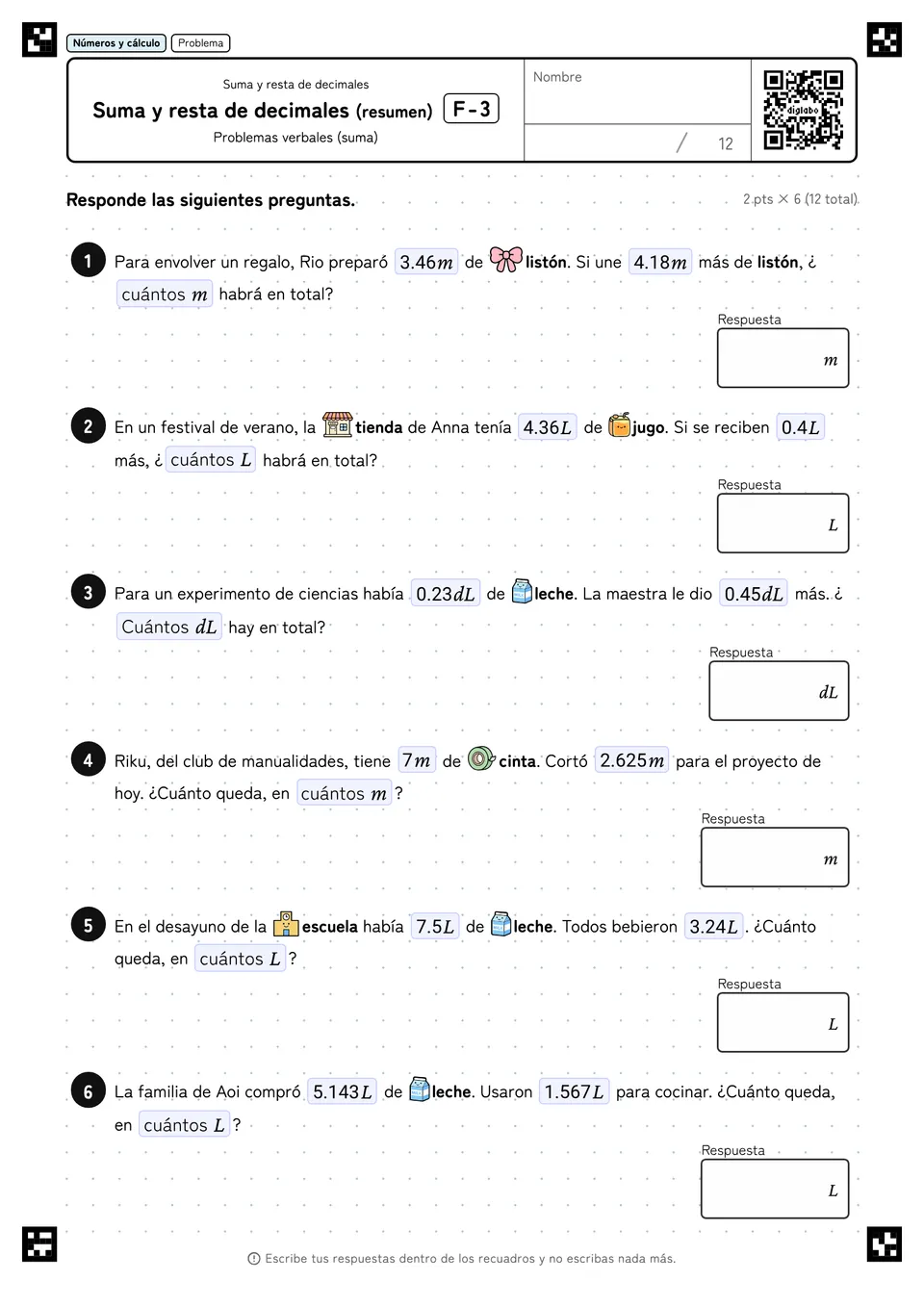 Suma y resta de decimales (resumen) F-3
