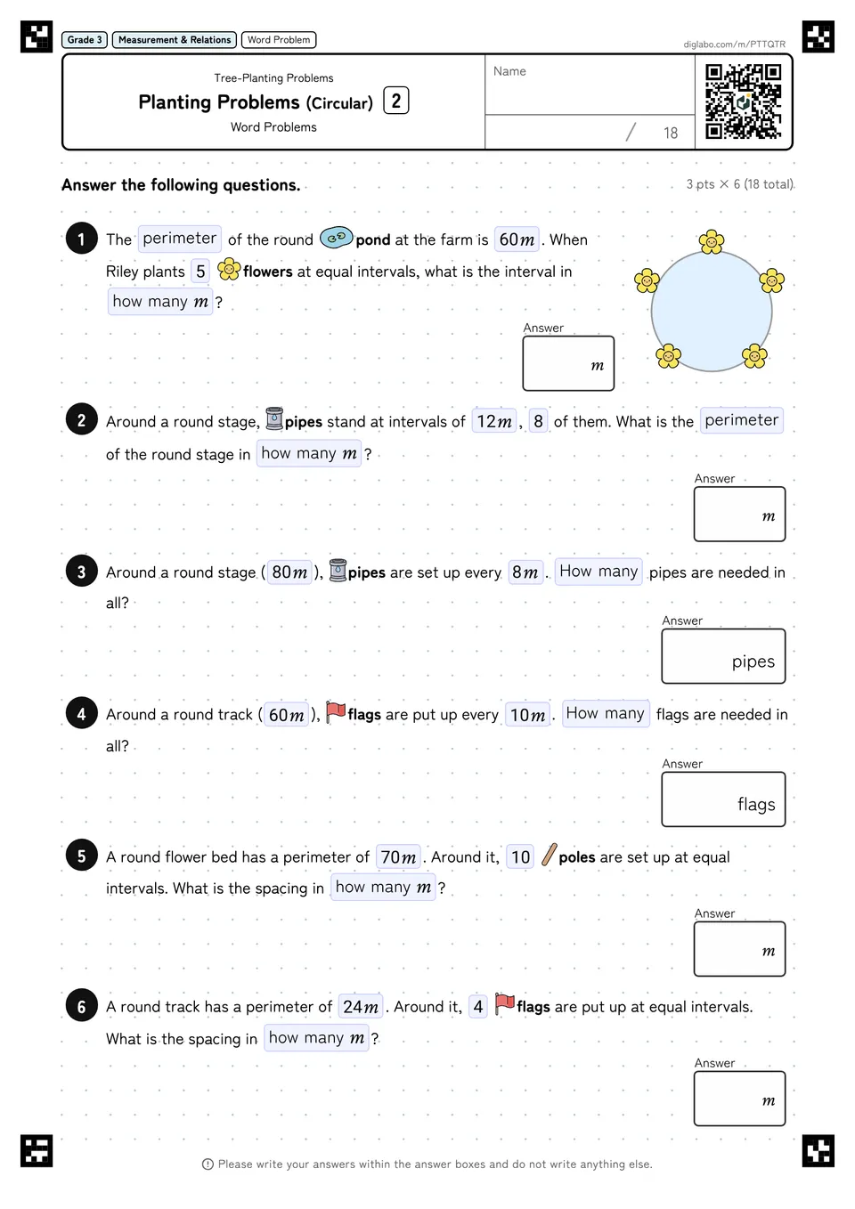 Grade 3 (Elementary School) Tree-Planting Problems Planting Problems (Circular)