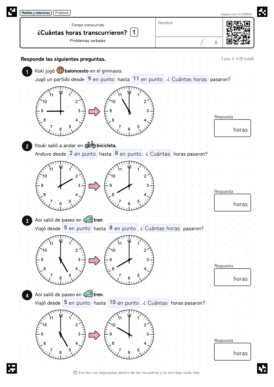 ¿Cuántas horas transcurrieron? 1