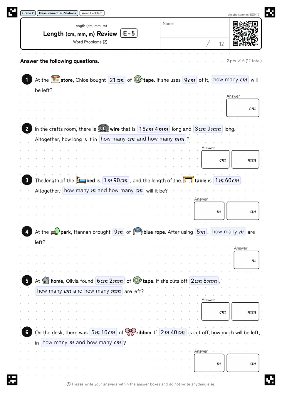 Grade 2 (Elementary School) Length (cm, mm, m) Length (cm, mm, m) Review