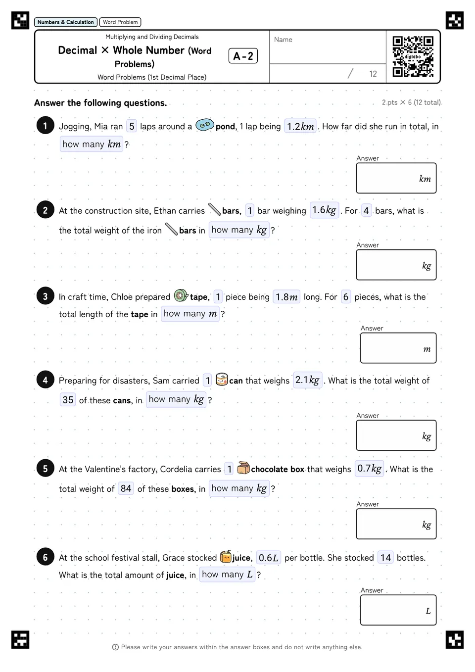 Decimal × Whole Number (Word Problems) A-2