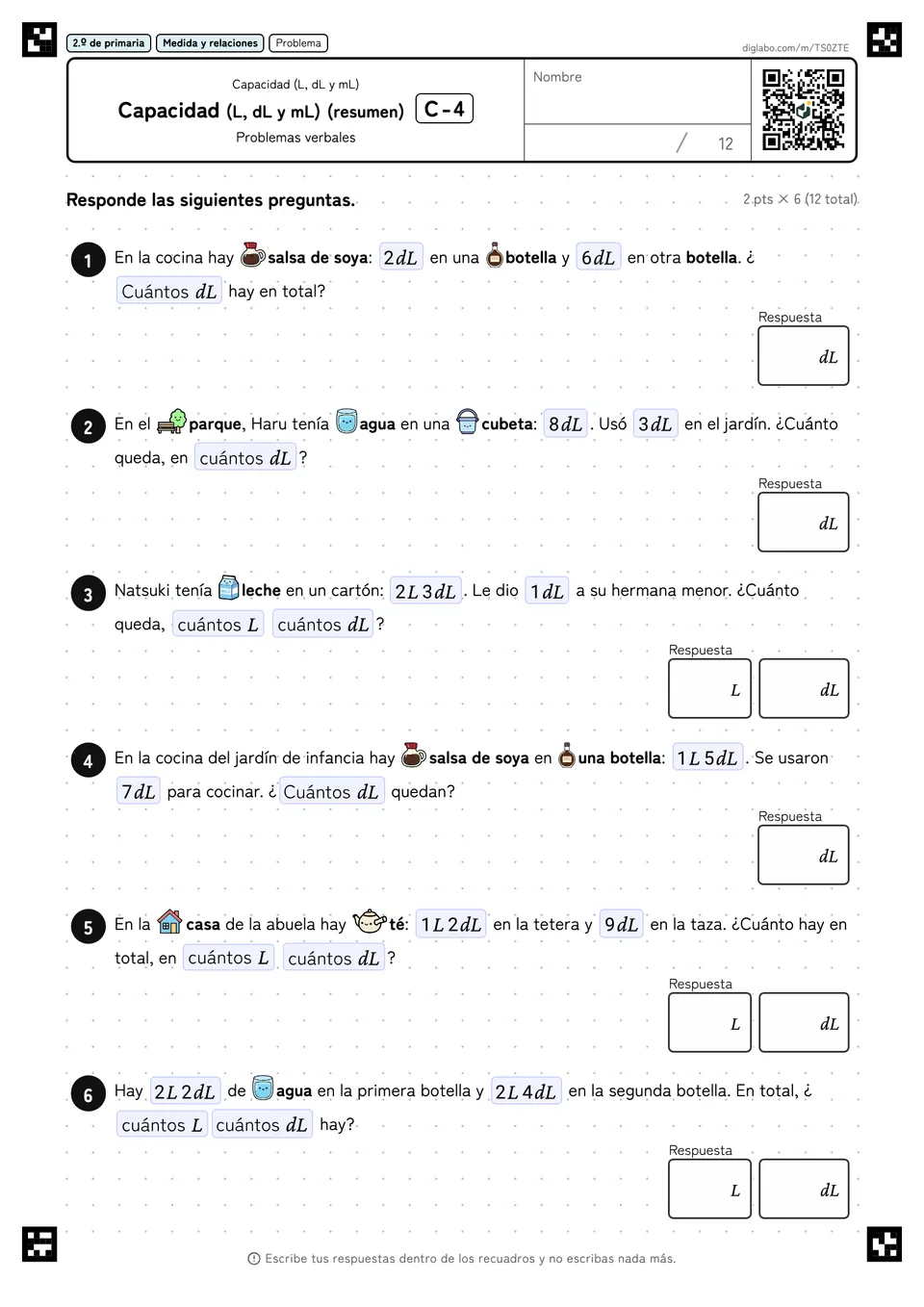 2.º de primaria Capacidad (L, dL y mL) Capacidad (L, dL y mL) (resumen)