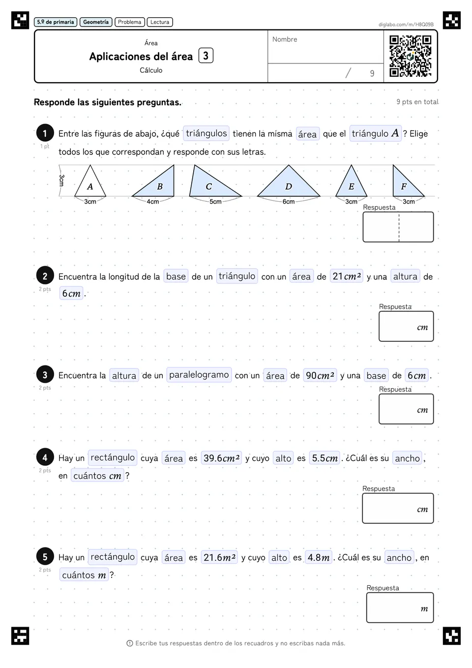 5.º de primaria Área Aplicaciones del área