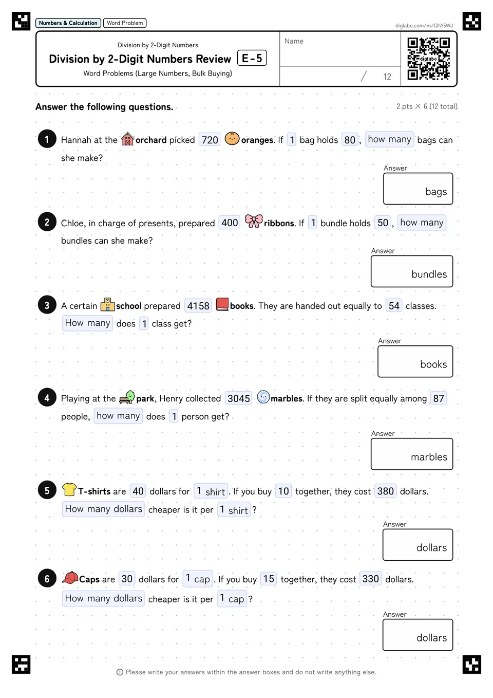 Division by 2-Digit Numbers Review E-5