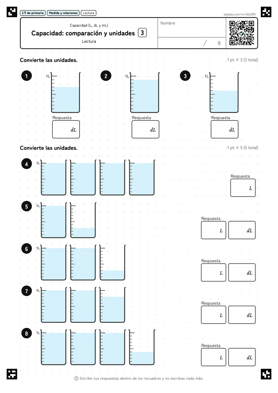 2.º de primaria Capacidad (L, dL y mL) Capacidad: comparación y unidades