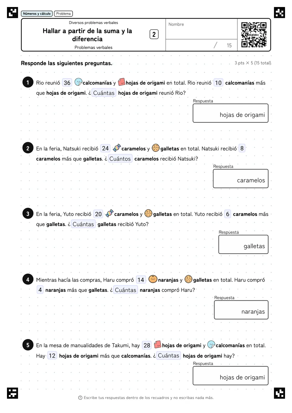 Hallar a partir de la suma y la diferencia 2