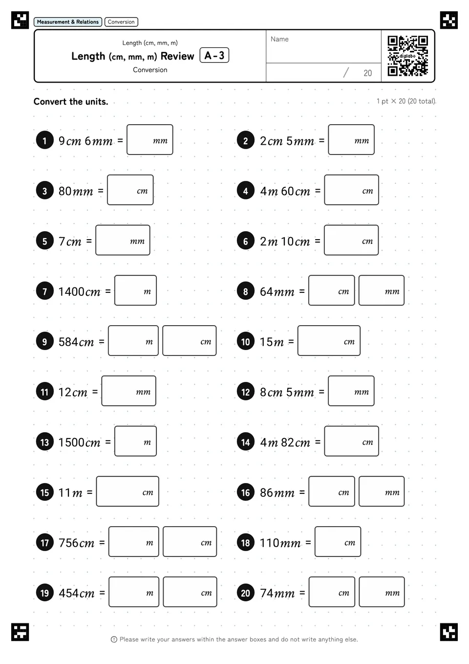 Length (cm, mm, m) Review A-3
