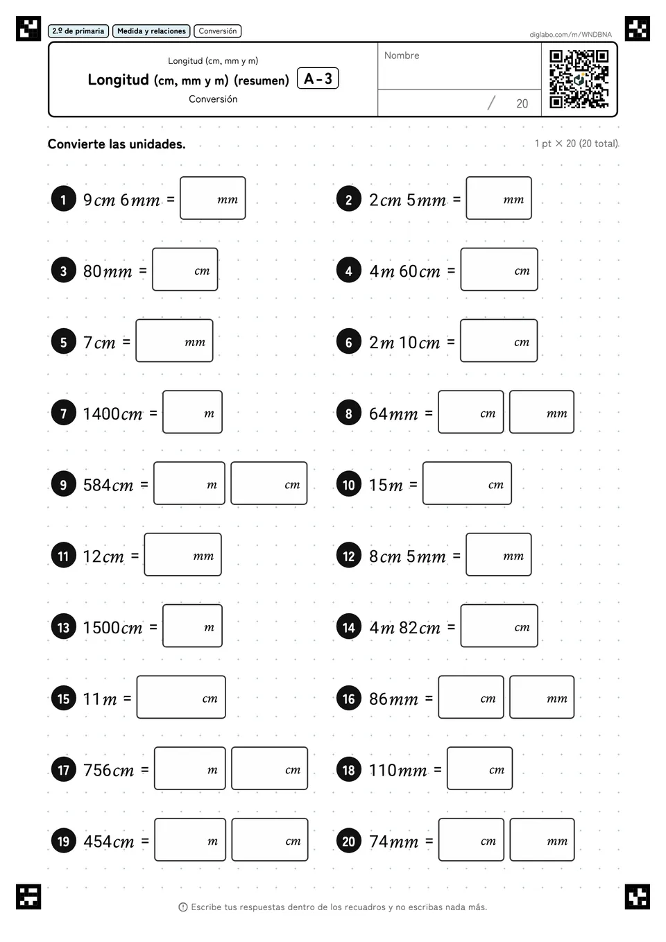 2.º de primaria Longitud (cm, mm y m) Longitud (cm, mm y m) (resumen)