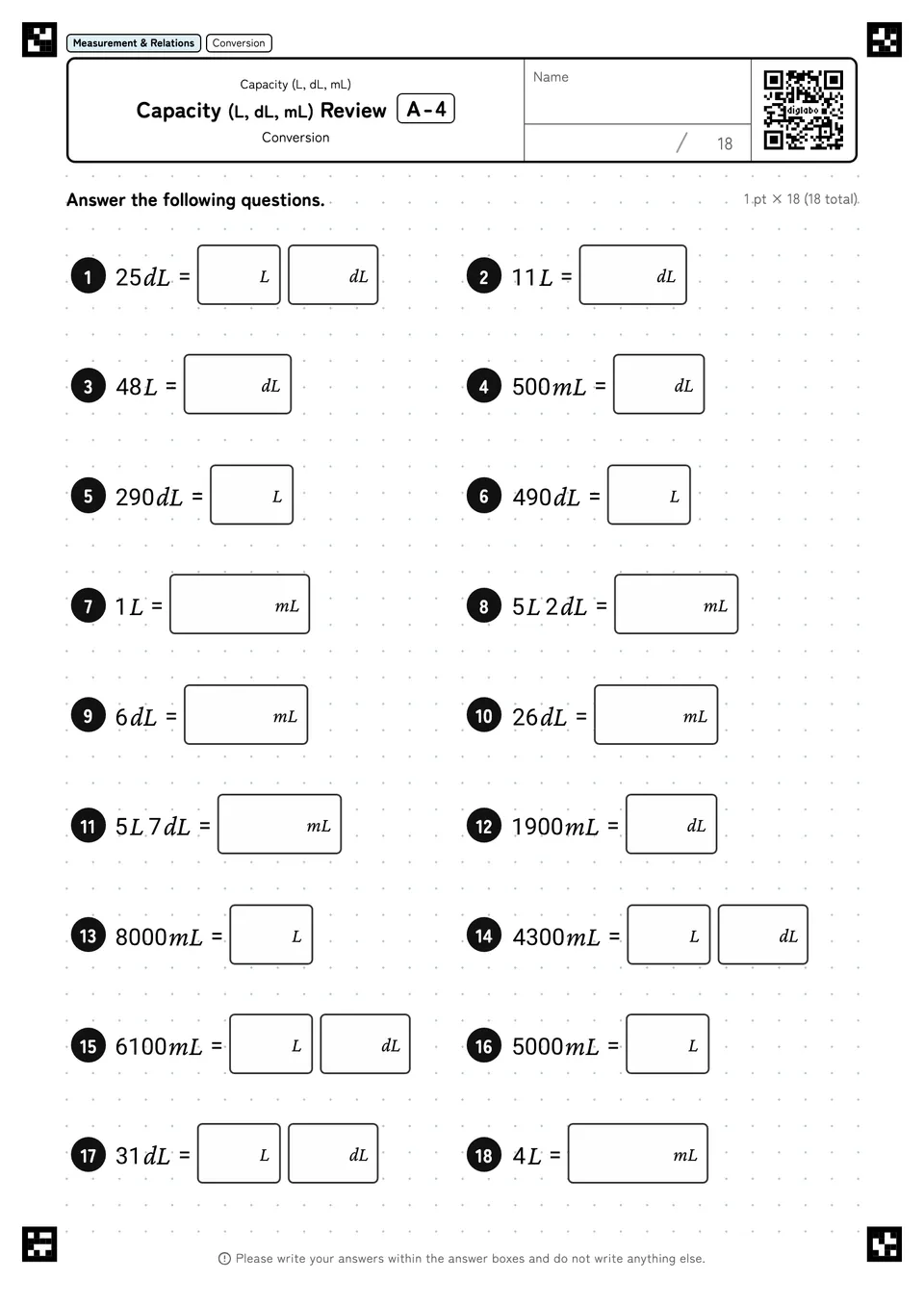 Capacity (L, dL, mL) Review A-4