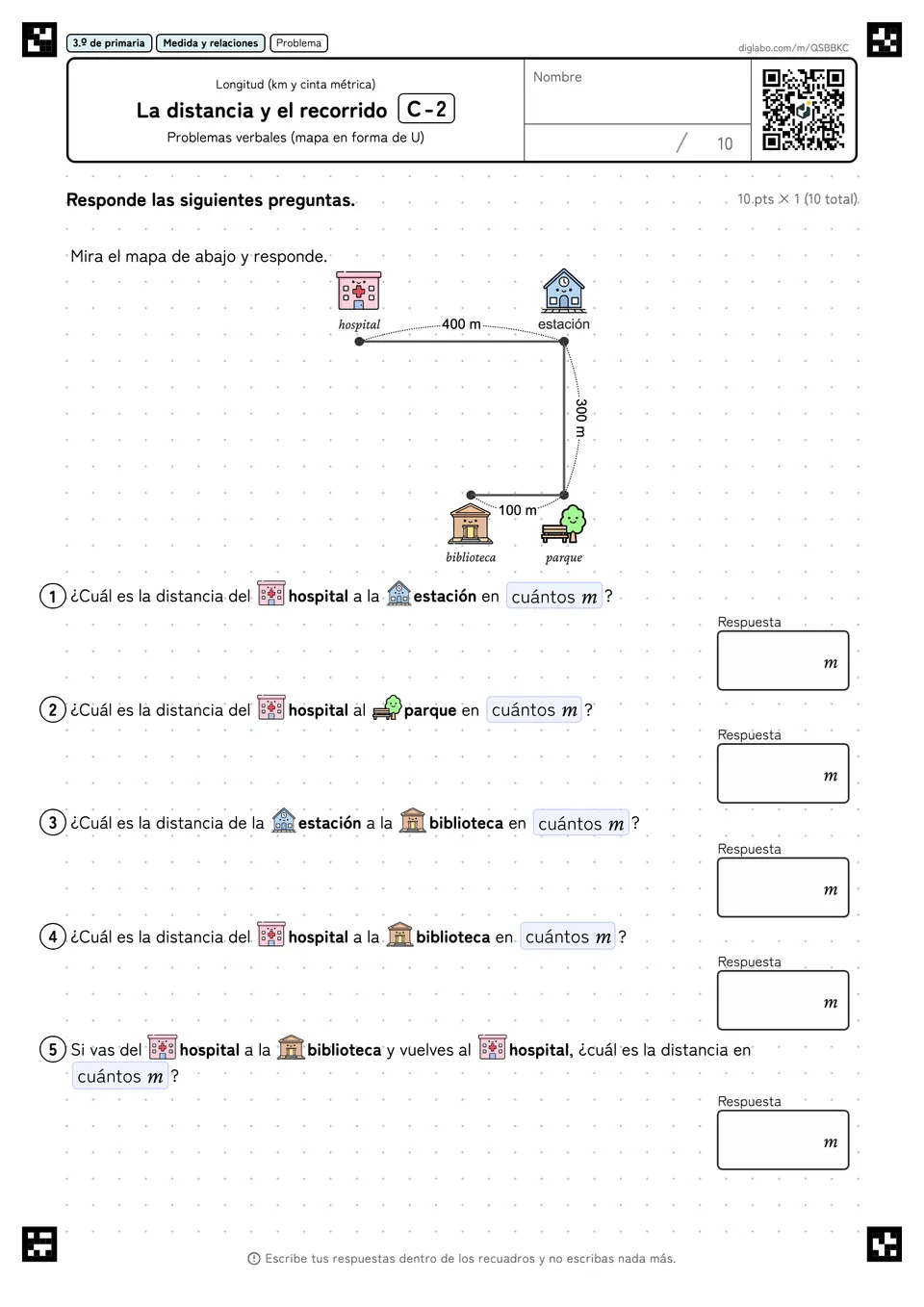 3.º de primaria Longitud (km y cinta métrica) La distancia y el recorrido