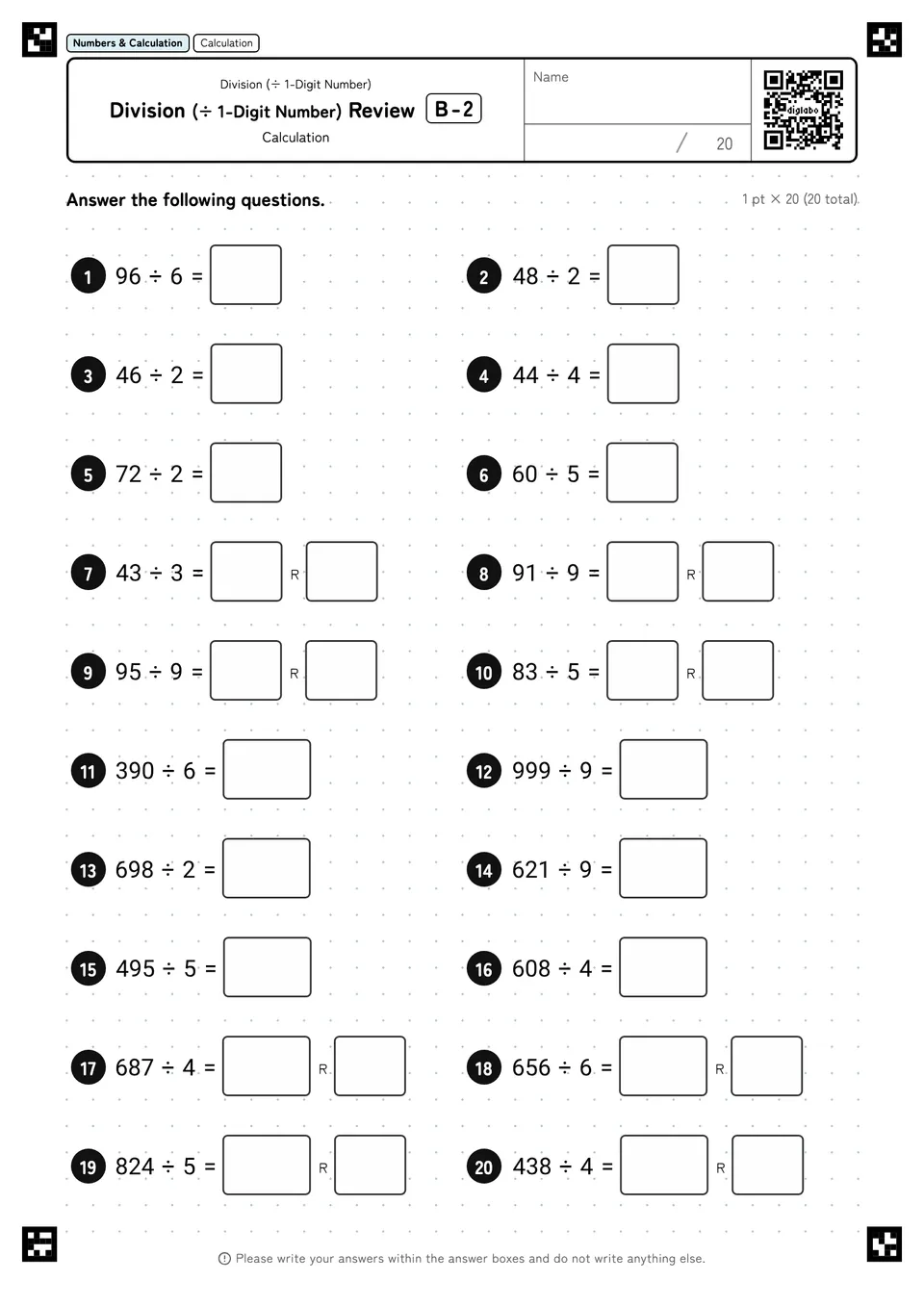Division (÷ 1-Digit Number) Review B-2