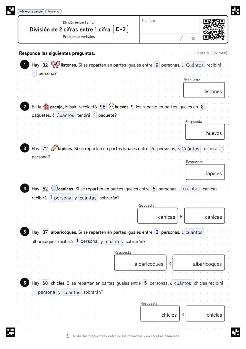 División de 2 cifras entre 1 cifra E-2