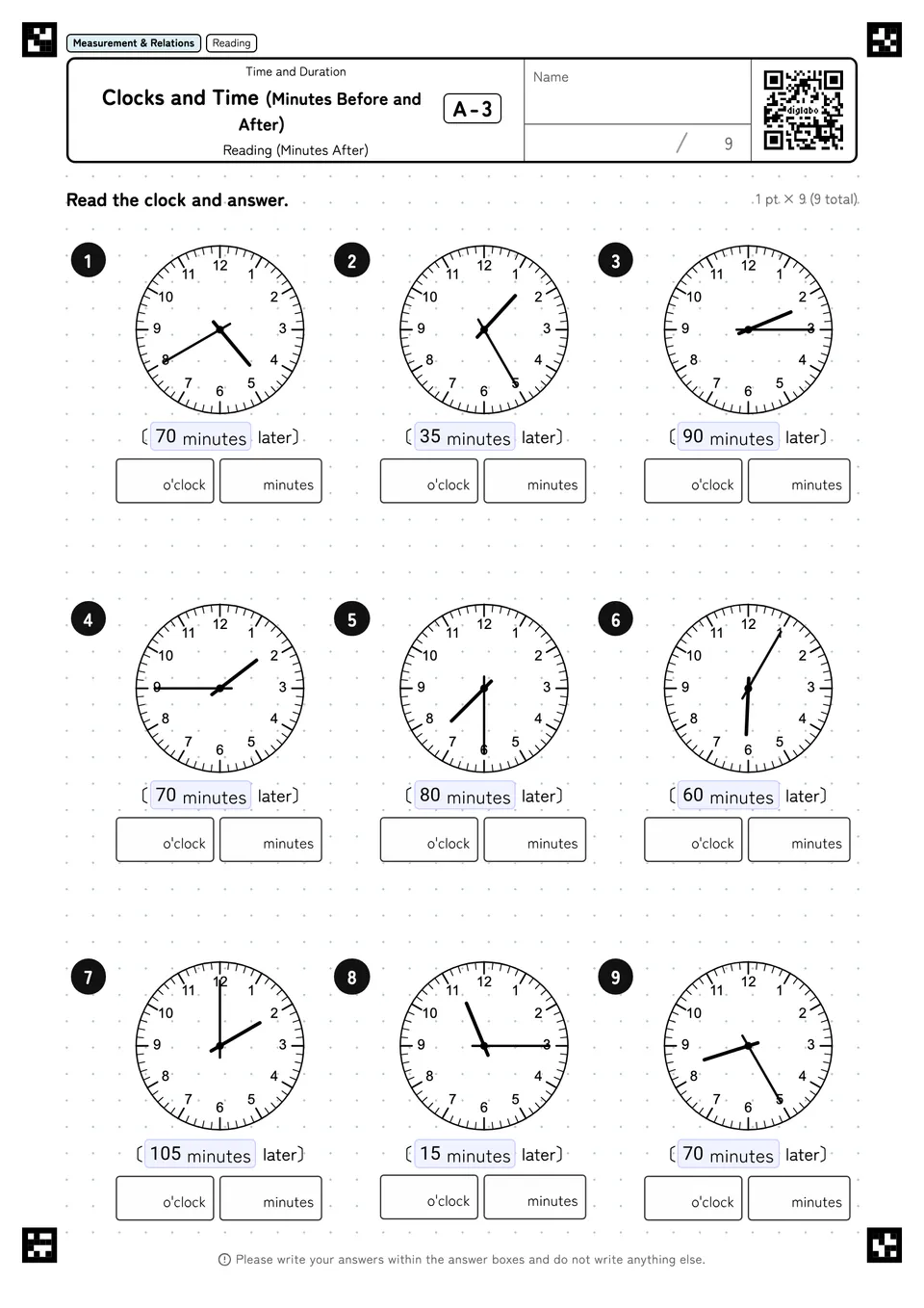 Clocks and Time (Minutes Before and After) A-3