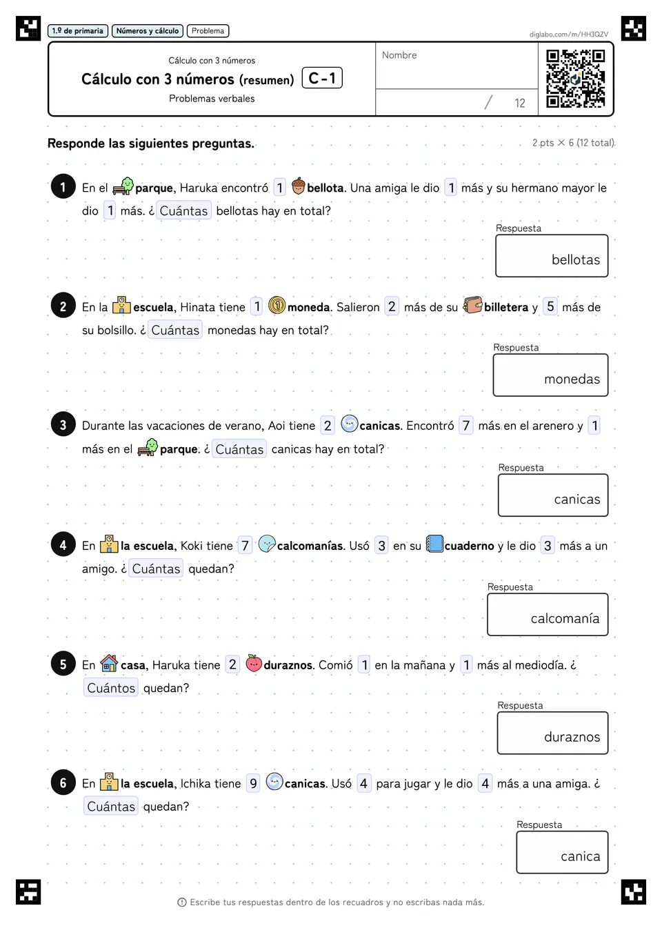 1.º de primaria Cálculo con 3 números Cálculo con 3 números (resumen)