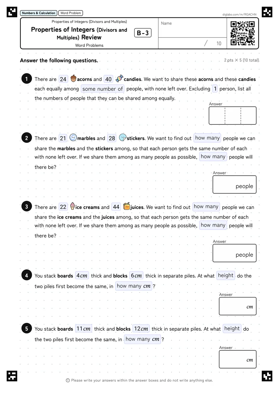 Properties of Integers (Divisors and Multiples) Review B-3