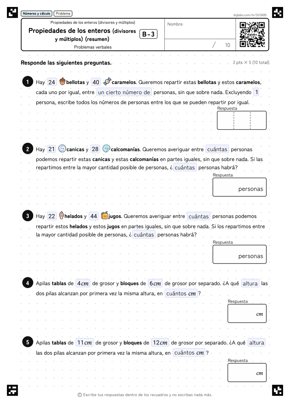 Propiedades de los enteros (divisores y múltiplos) (resumen) B-3