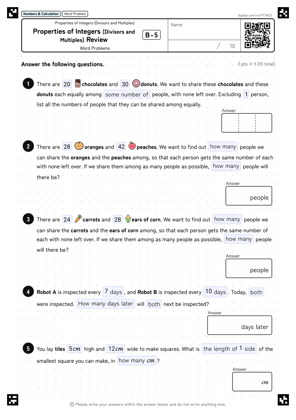 Properties of Integers (Divisors and Multiples) Review B-5