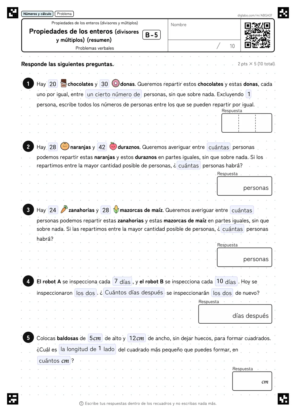Propiedades de los enteros (divisores y múltiplos) (resumen) B-5