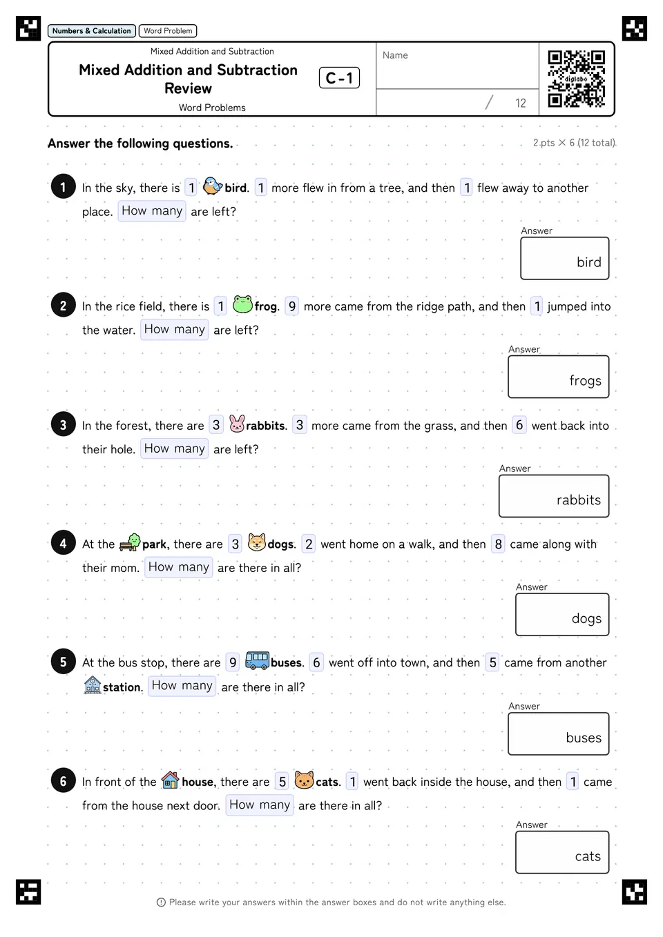 Mixed Addition and Subtraction Review C-1