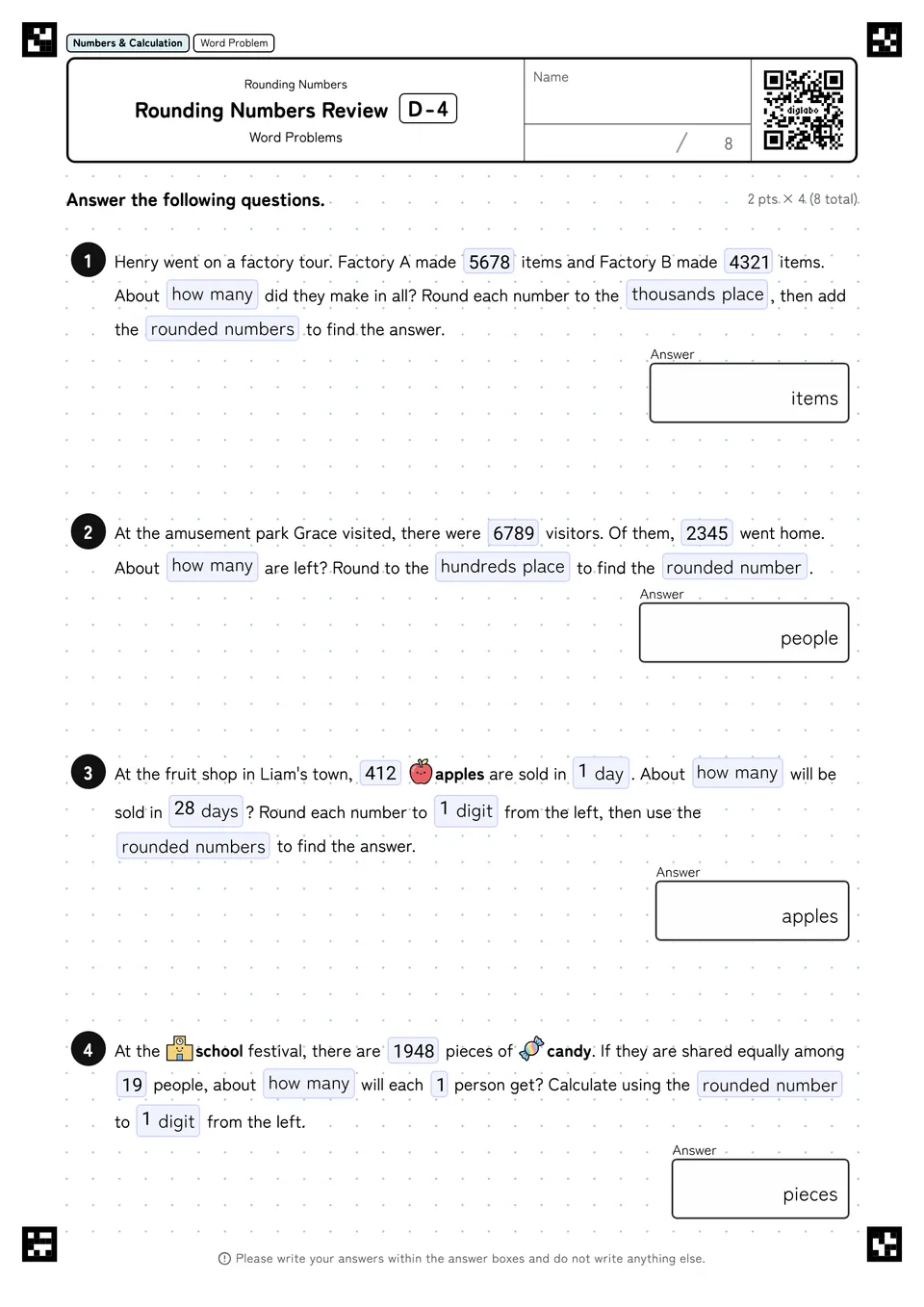 Rounding Numbers Review D-4