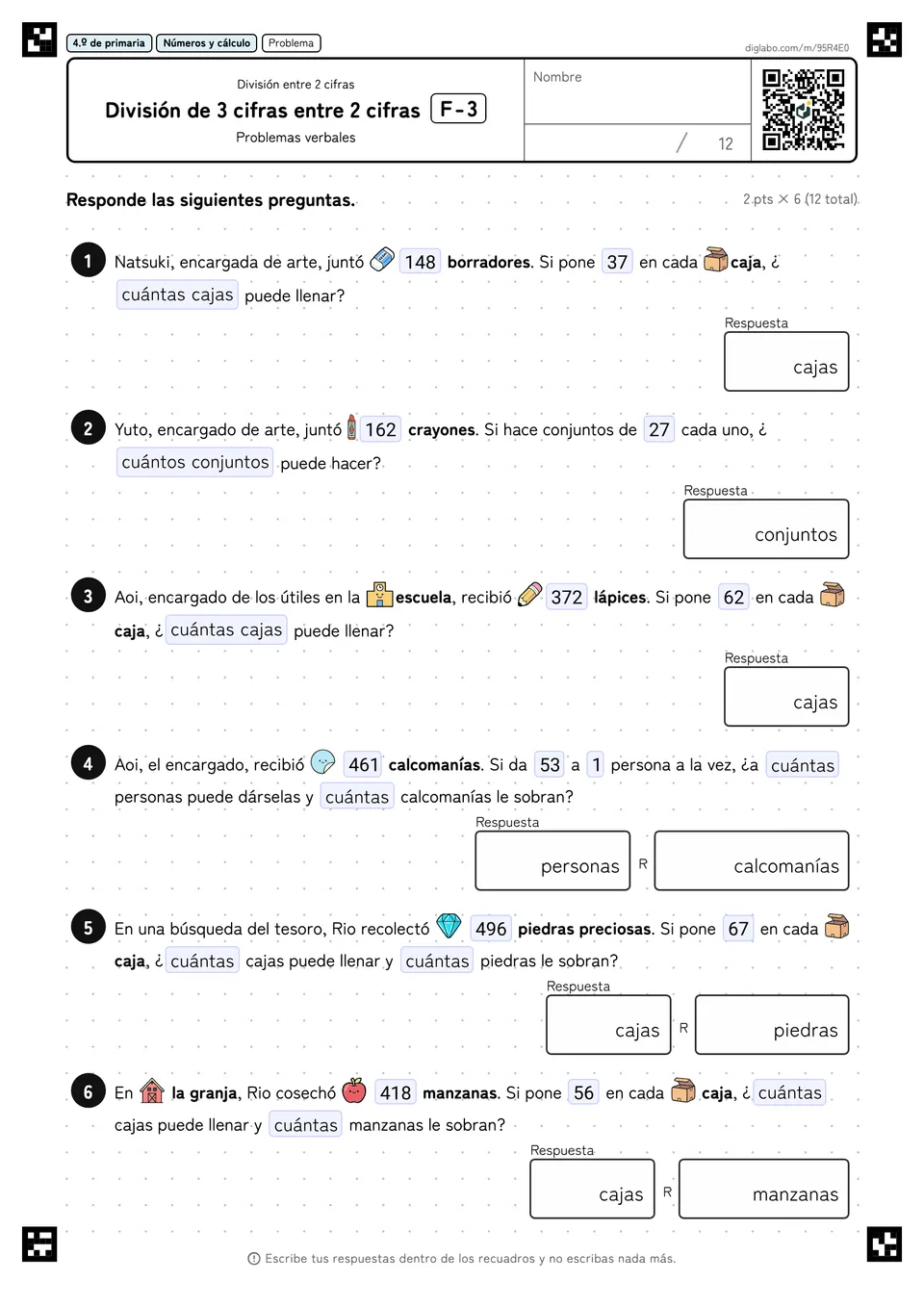 4.º de primaria División entre 2 cifras División de 3 cifras entre 2 cifras