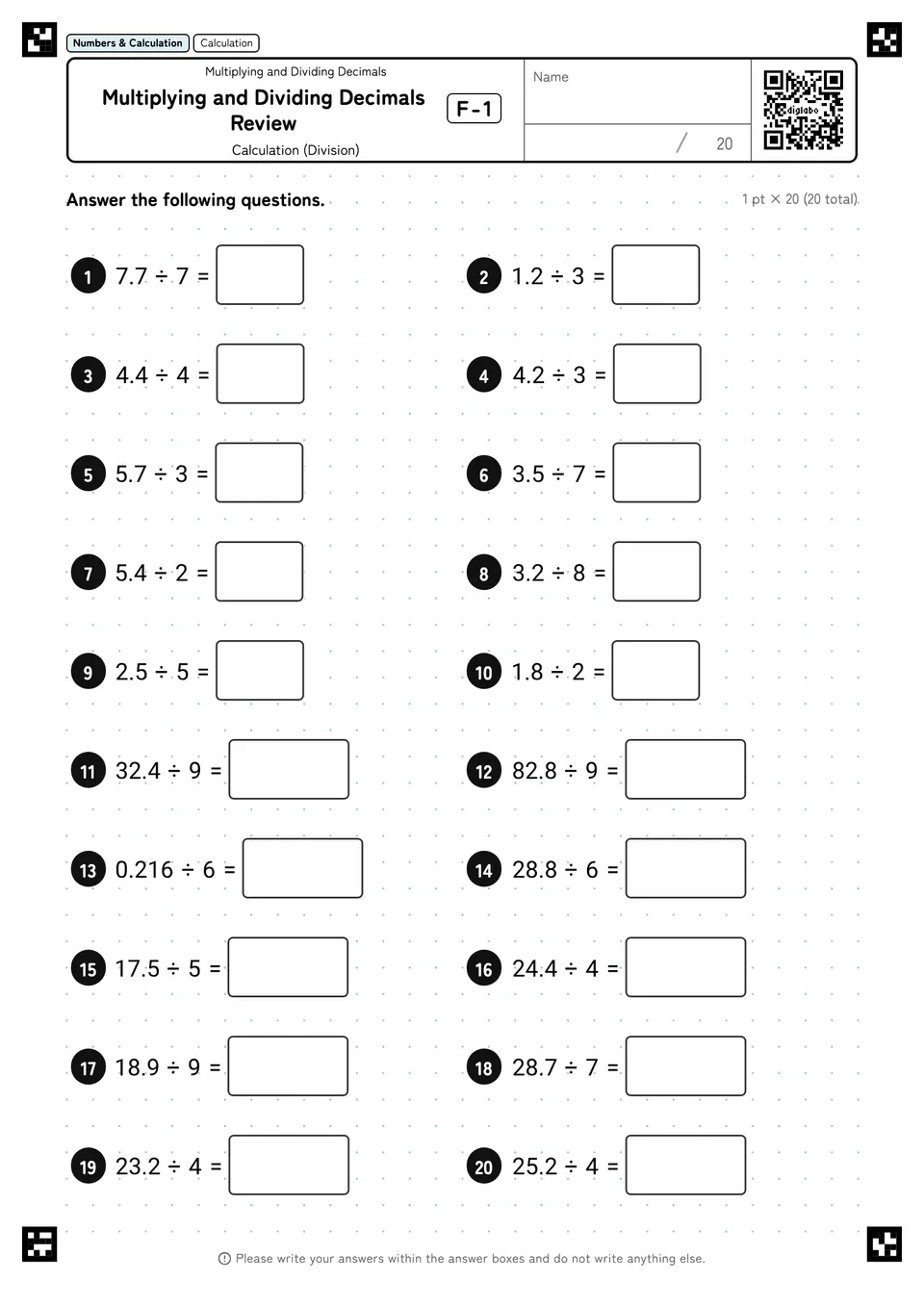 Multiplying and Dividing Decimals Review F-1