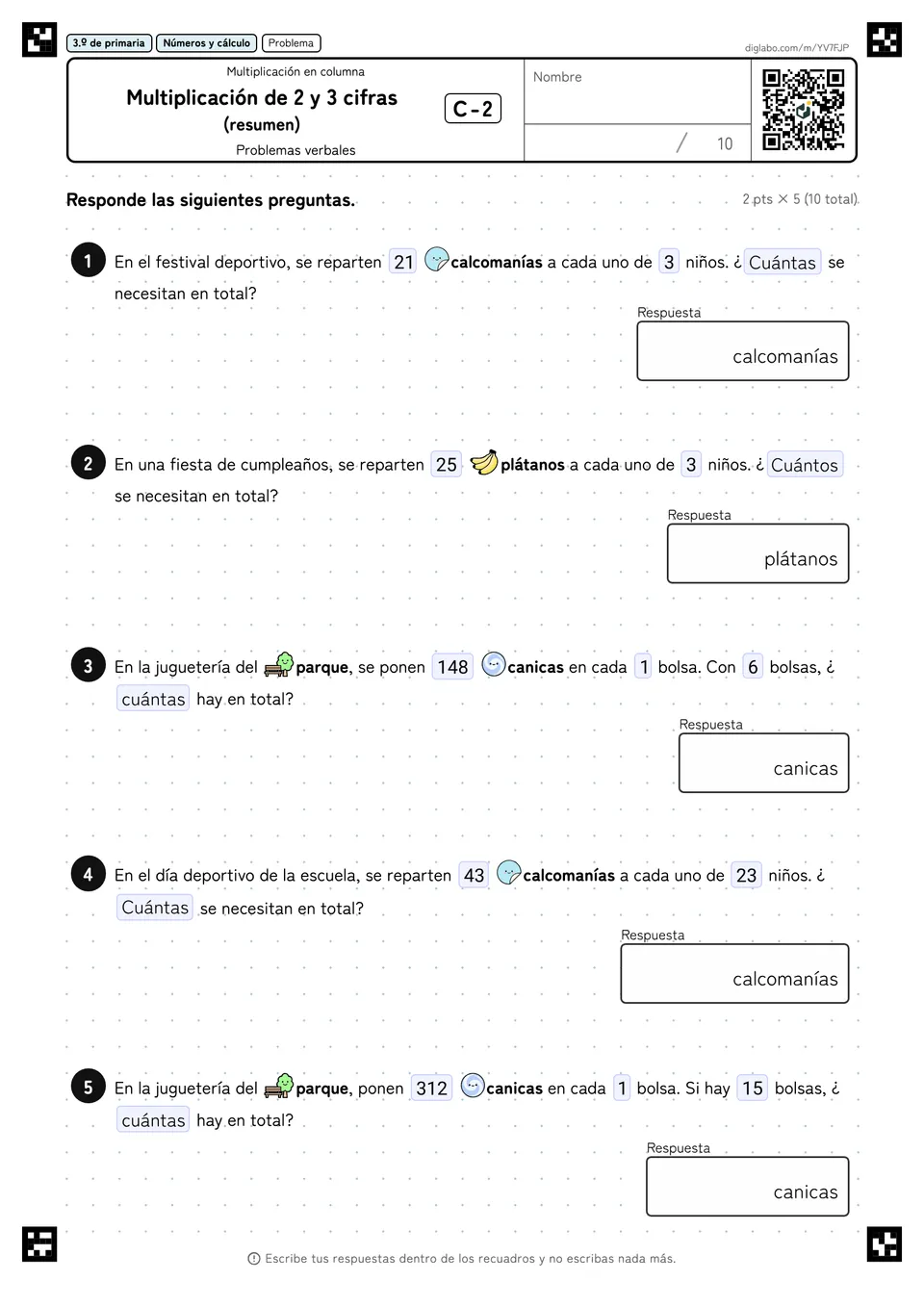 3.º de primaria Multiplicación (2 y 3 cifras) Multiplicación de 2 y 3 cifras (resumen)