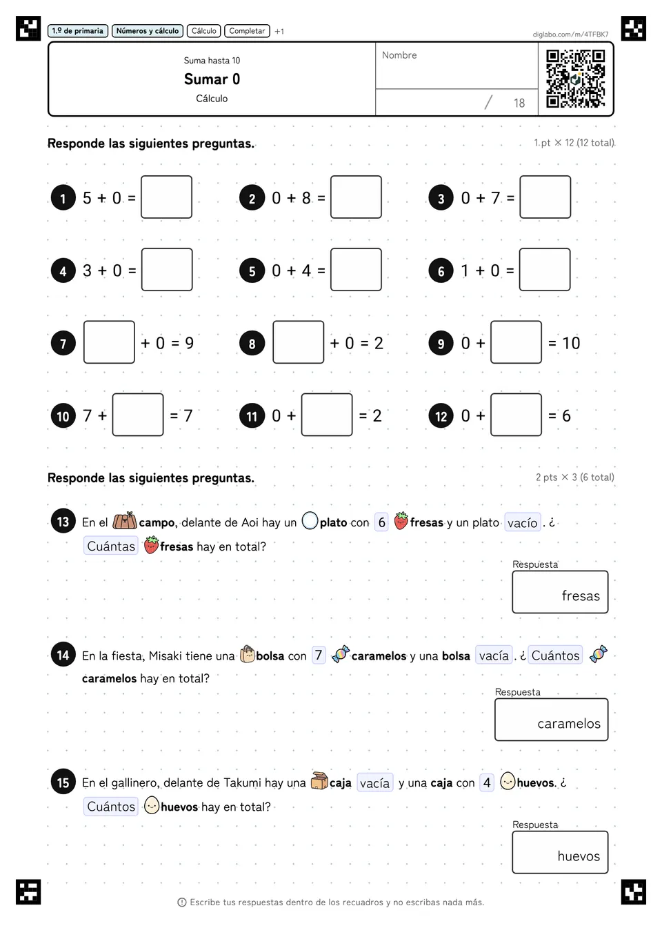 1.º de primaria Suma hasta 10 Sumar 0