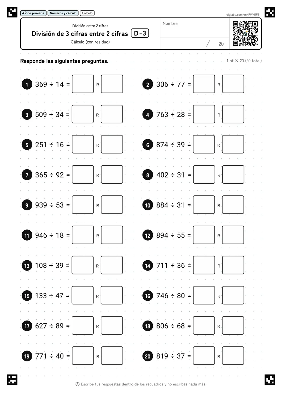 4.º de primaria División entre 2 cifras División de 3 cifras entre 2 cifras