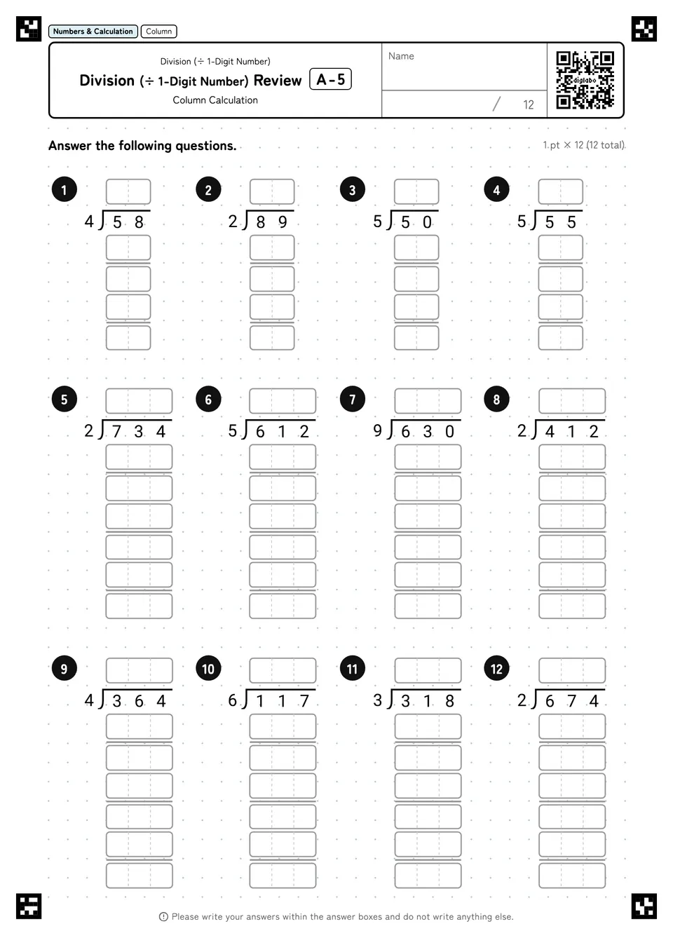 Division (÷ 1-Digit Number) Review A-5