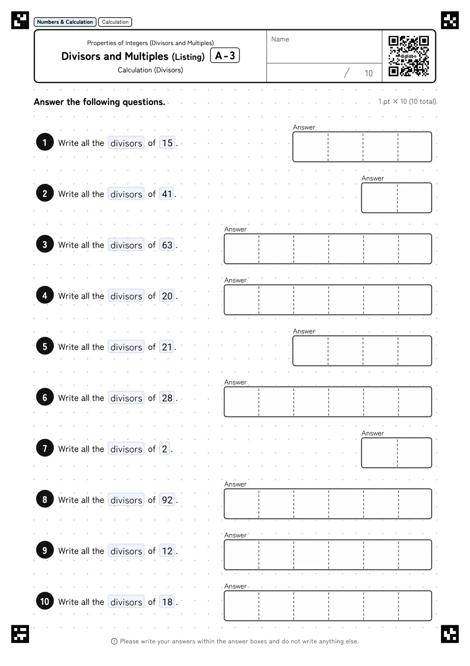 Divisors and Multiples (Listing) A-3