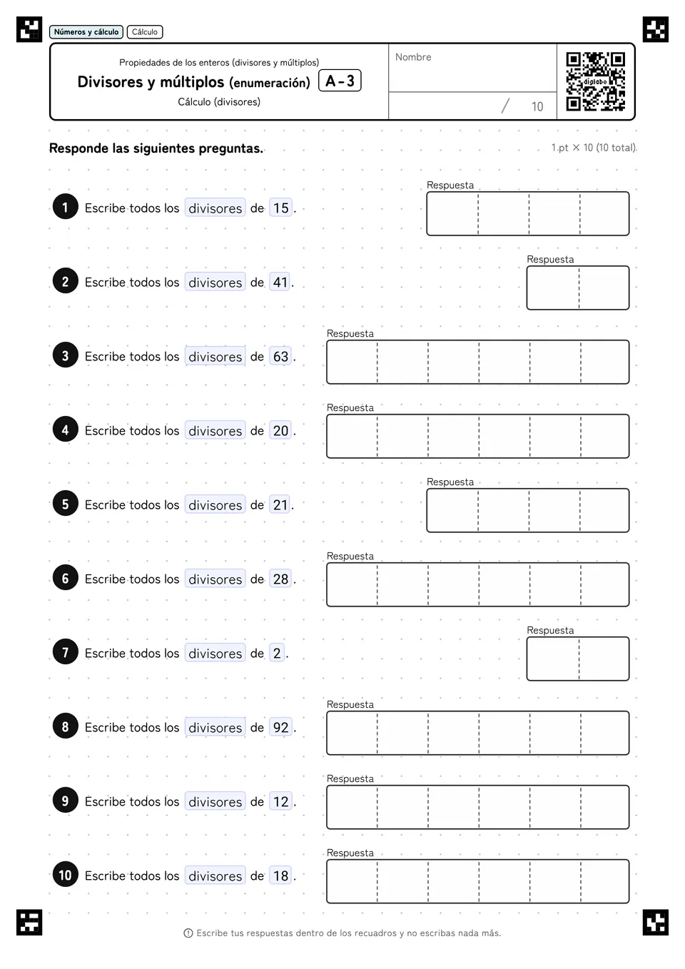 Divisores y múltiplos (enumeración) A-3