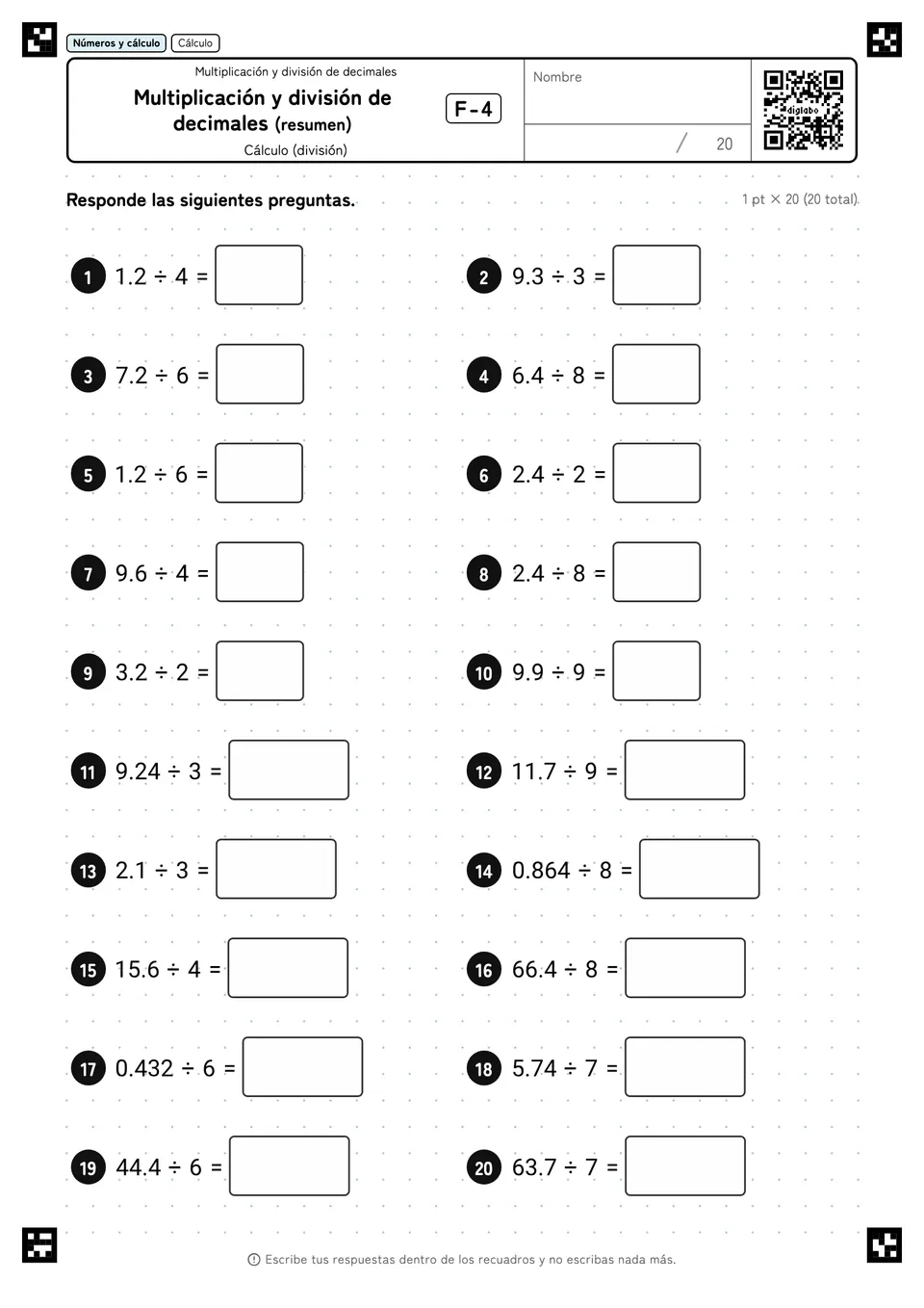 Multiplicación y división de decimales (resumen) F-4
