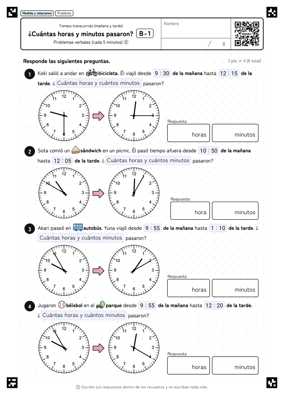 ¿Cuántas horas y minutos pasaron? B-1