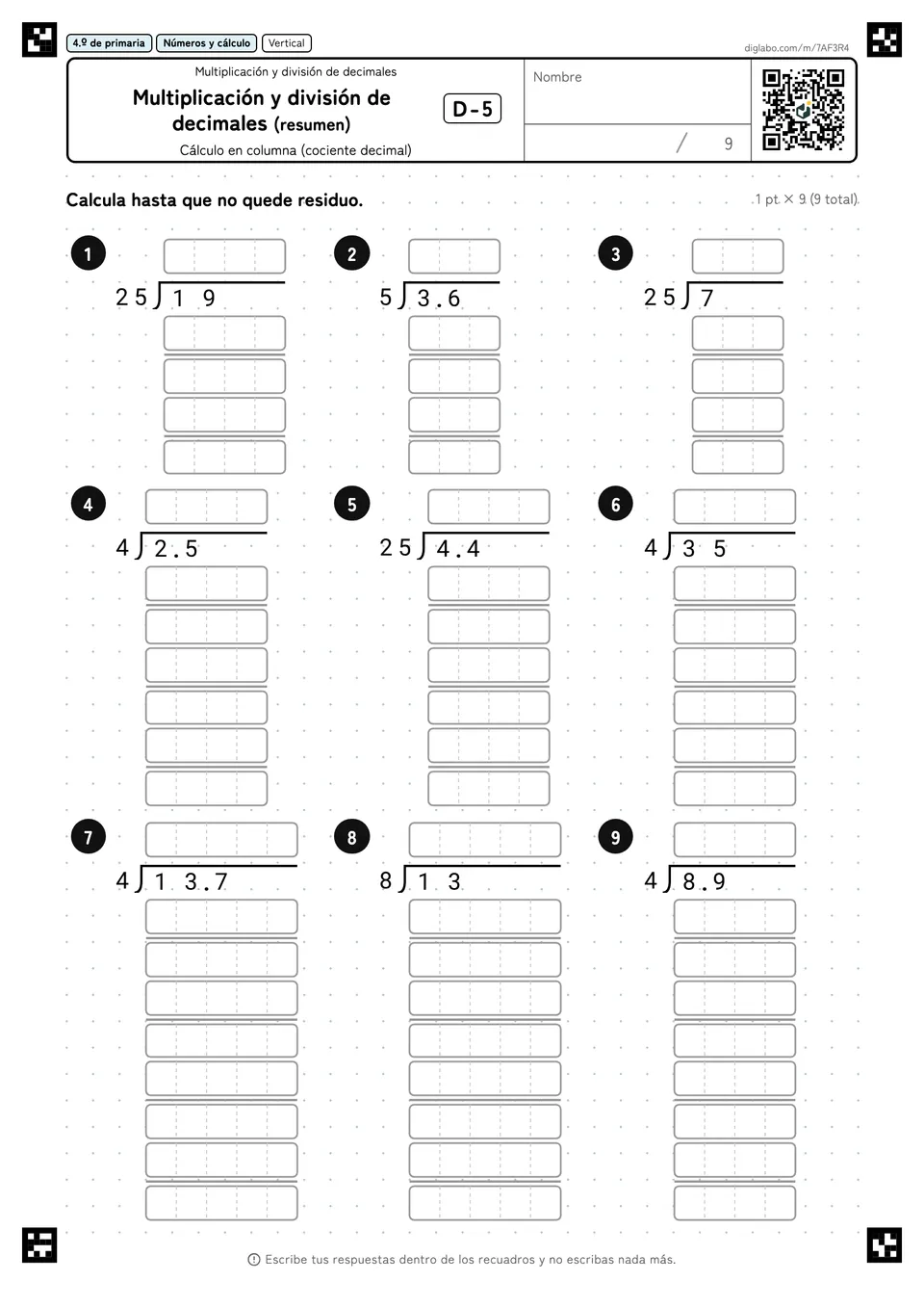 4.º de primaria Multiplicación y división de decimales Multiplicación y división de decimales (resumen)
