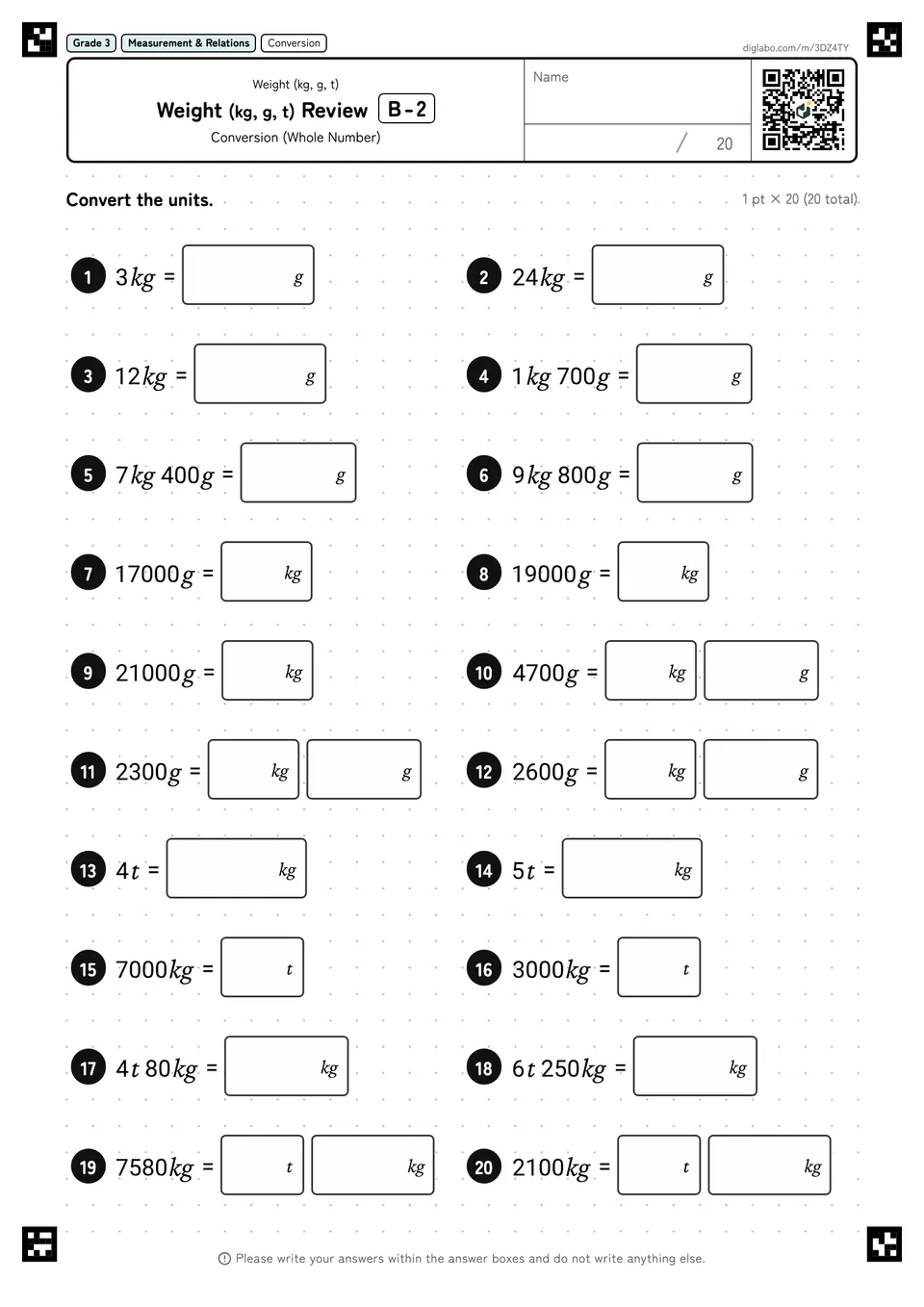 Grade 3 (Elementary School) Weight (kg, g, t) Weight (kg, g, t) Review