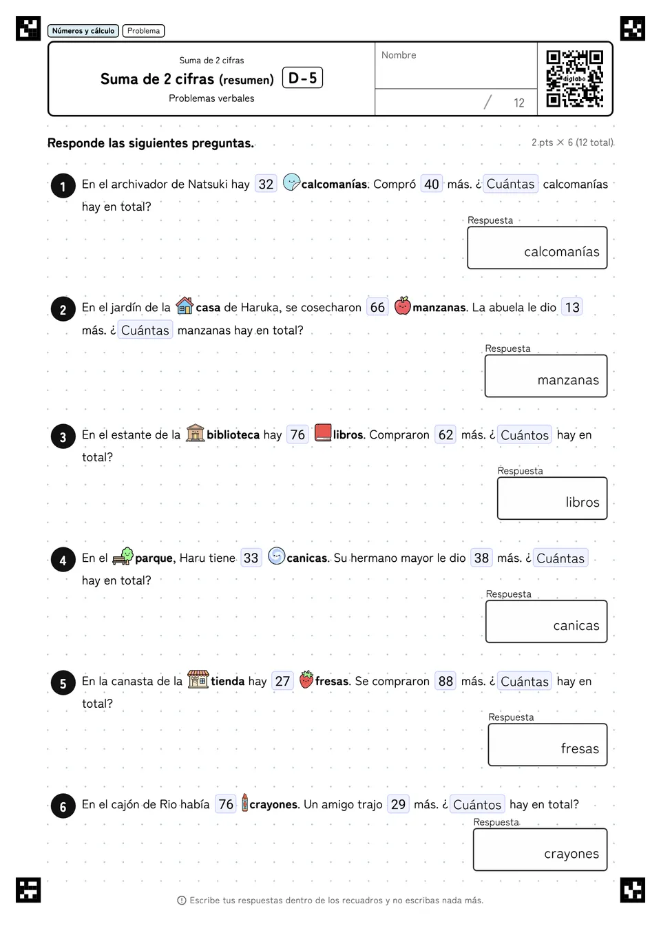 Suma de 2 cifras (resumen) D-5