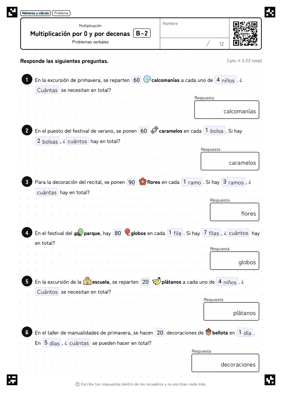 Multiplicación por 0 y por decenas B-2