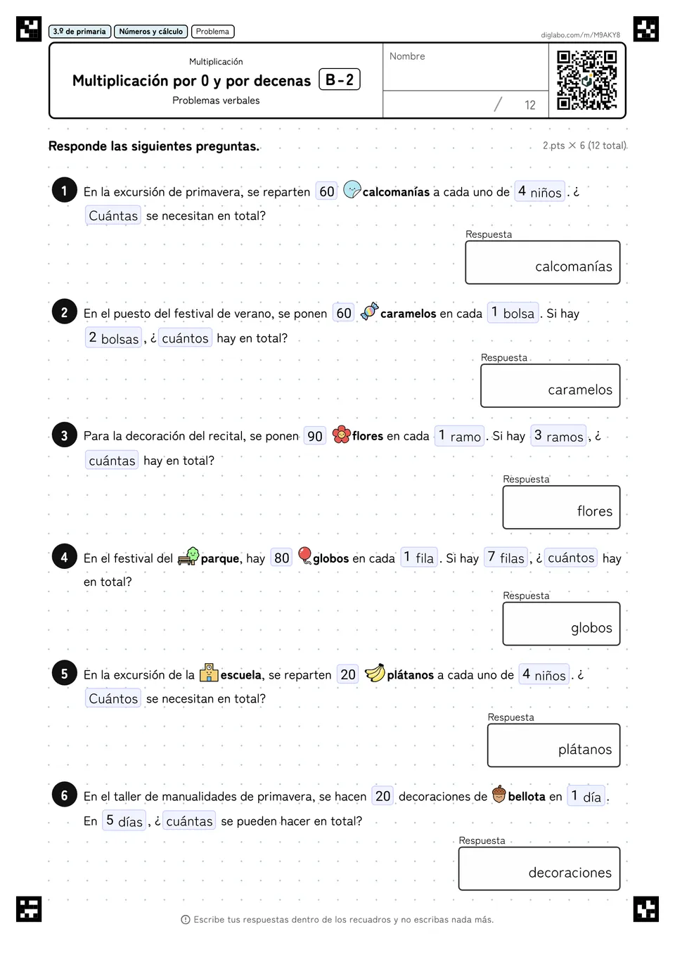 3.º de primaria Multiplicación Multiplicación por 0 y por decenas