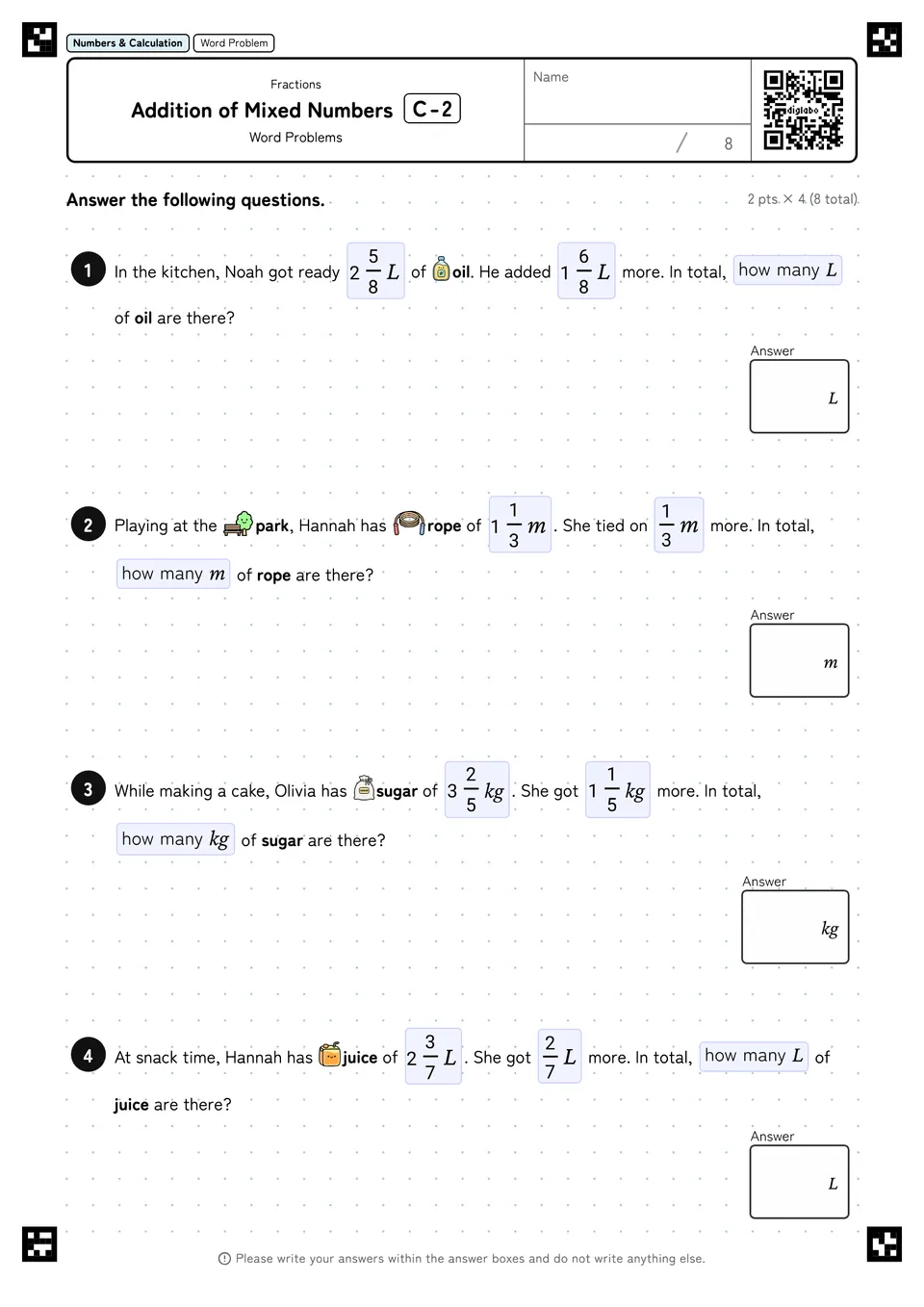 Addition of Mixed Numbers C-2