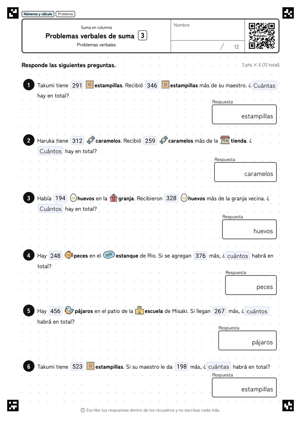Problemas verbales de suma 3