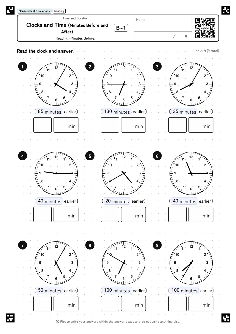 Clocks and Time (Minutes Before and After) B-1