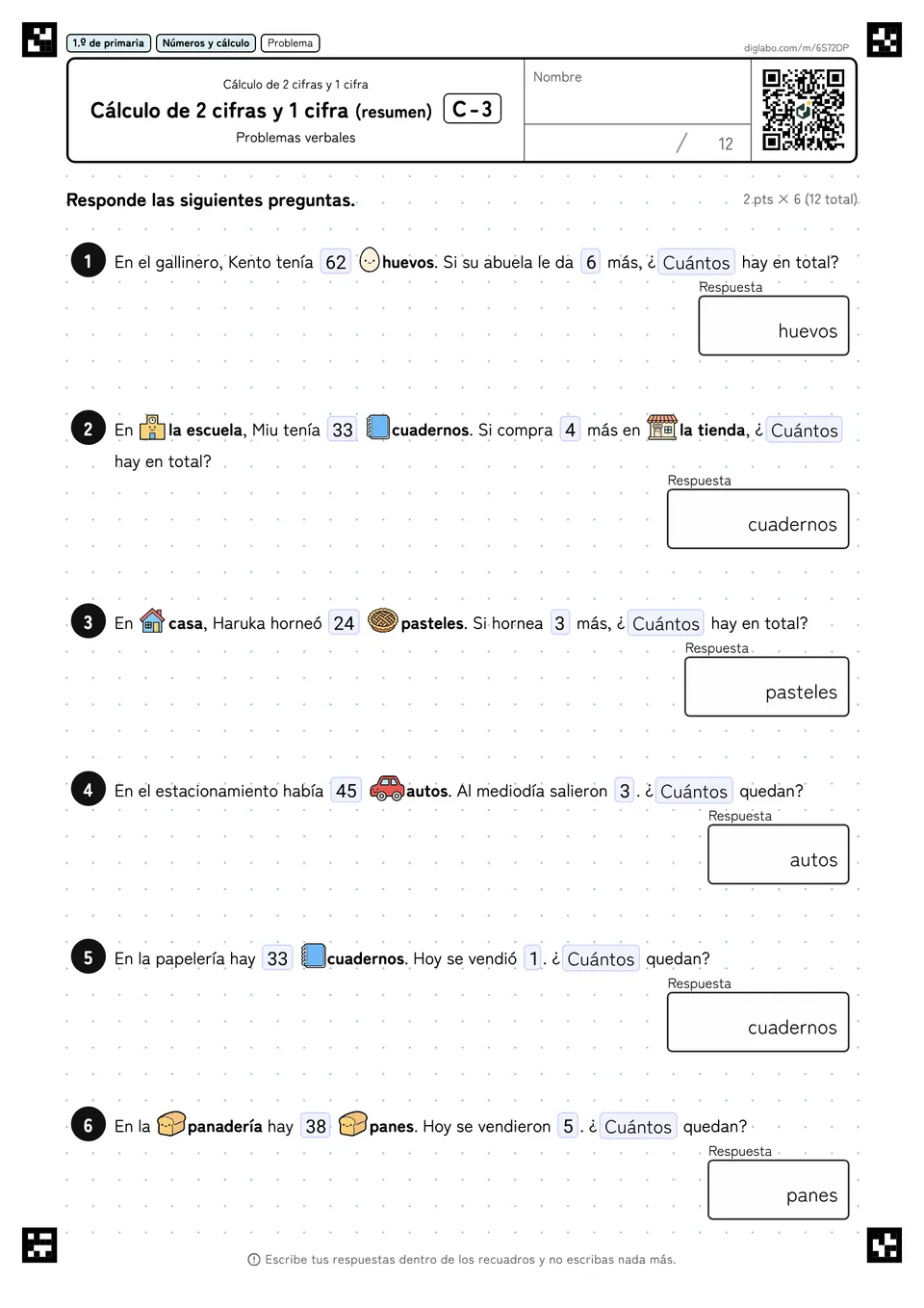 1.º de primaria Cálculo de 2 cifras y 1 cifra Cálculo de 2 cifras y 1 cifra (resumen)