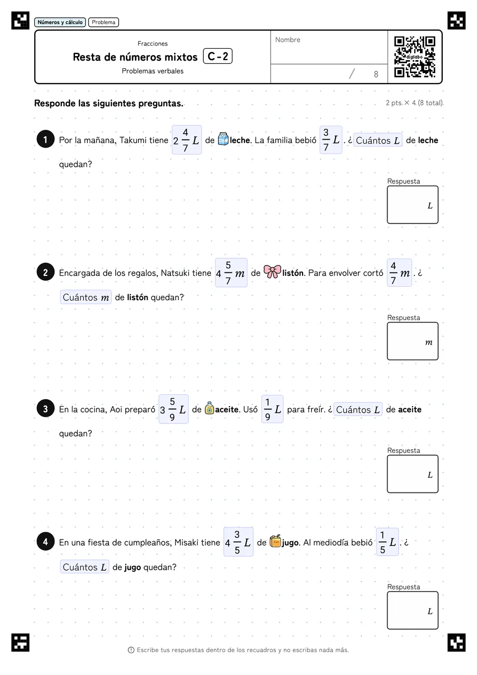 Resta de números mixtos C-2