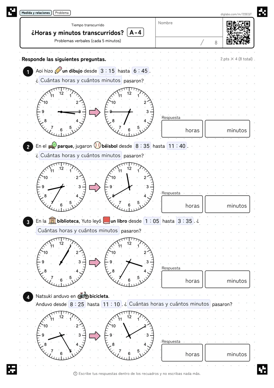 ¿Horas y minutos transcurridos? A-4